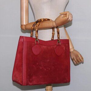 GUCCI Bamboo Hand Bag Leather Suede Red Gold 002 0260 2615 Auth 148239